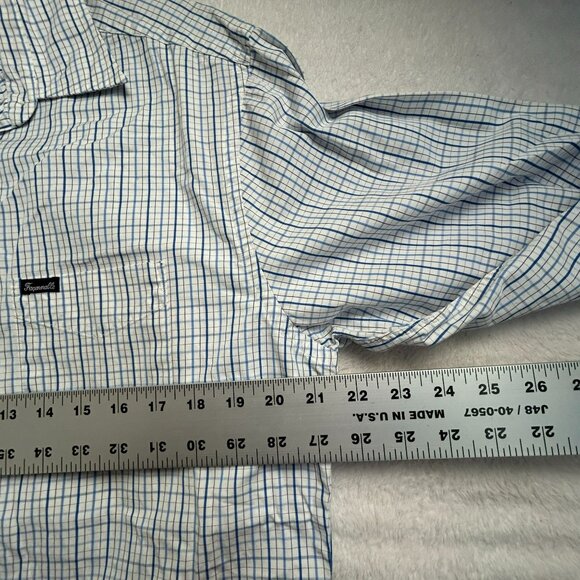 Faconnable Men's Plaid Collared Long Sleeve Button Up Shirt White/Blue Large - Picture 6 of 7